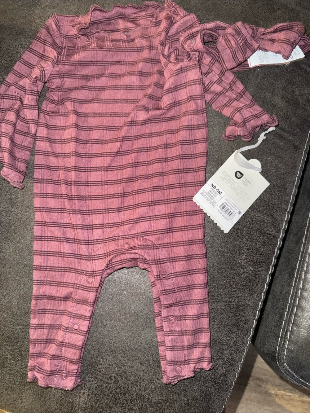Mauve Pink Stripe Baby Romper